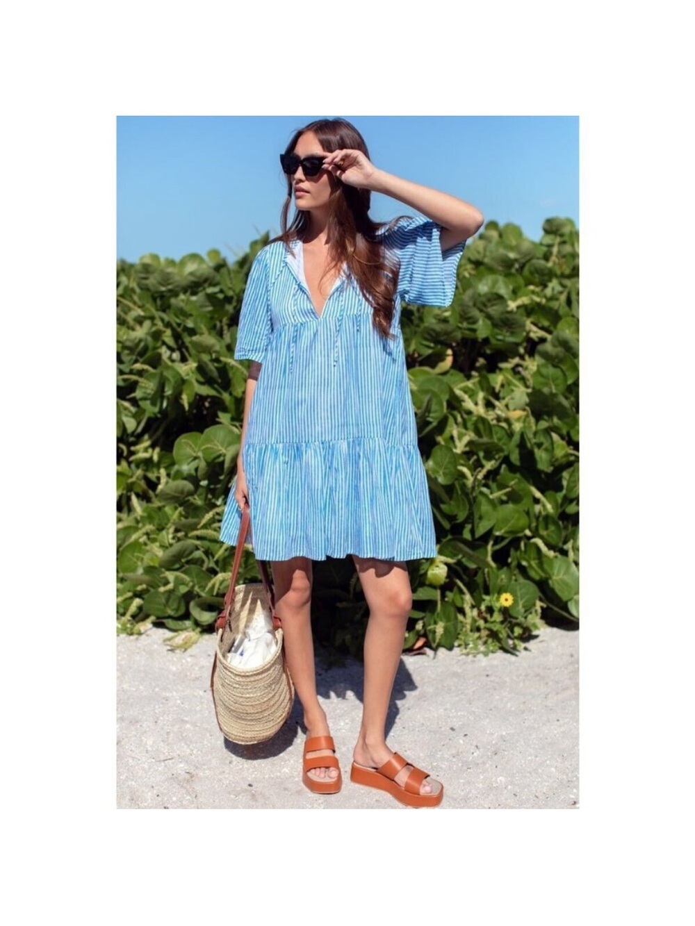 Emerson Fry Isla Dress Sunday Blue Stripe Size XS/S